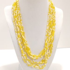 VINTAGE SUMMER YELLOW WHITE SEED BEAD NECKLACE